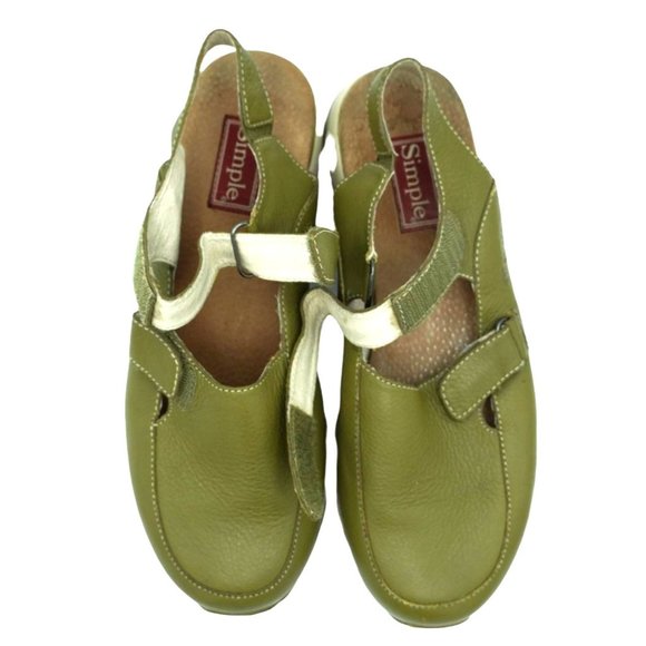 Simple Shoes Womens Sandals Size 7.5 Green Pebbled Leather Hook Loop Closures - Picture 11 of 12